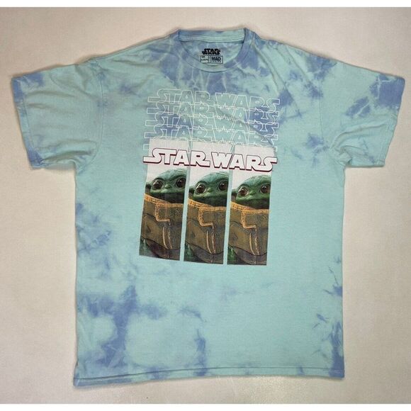 Star Wars Yoda Graphic T-shirt Women Large Blue Tie Dye Short Sleeve - Picture 1 of 5